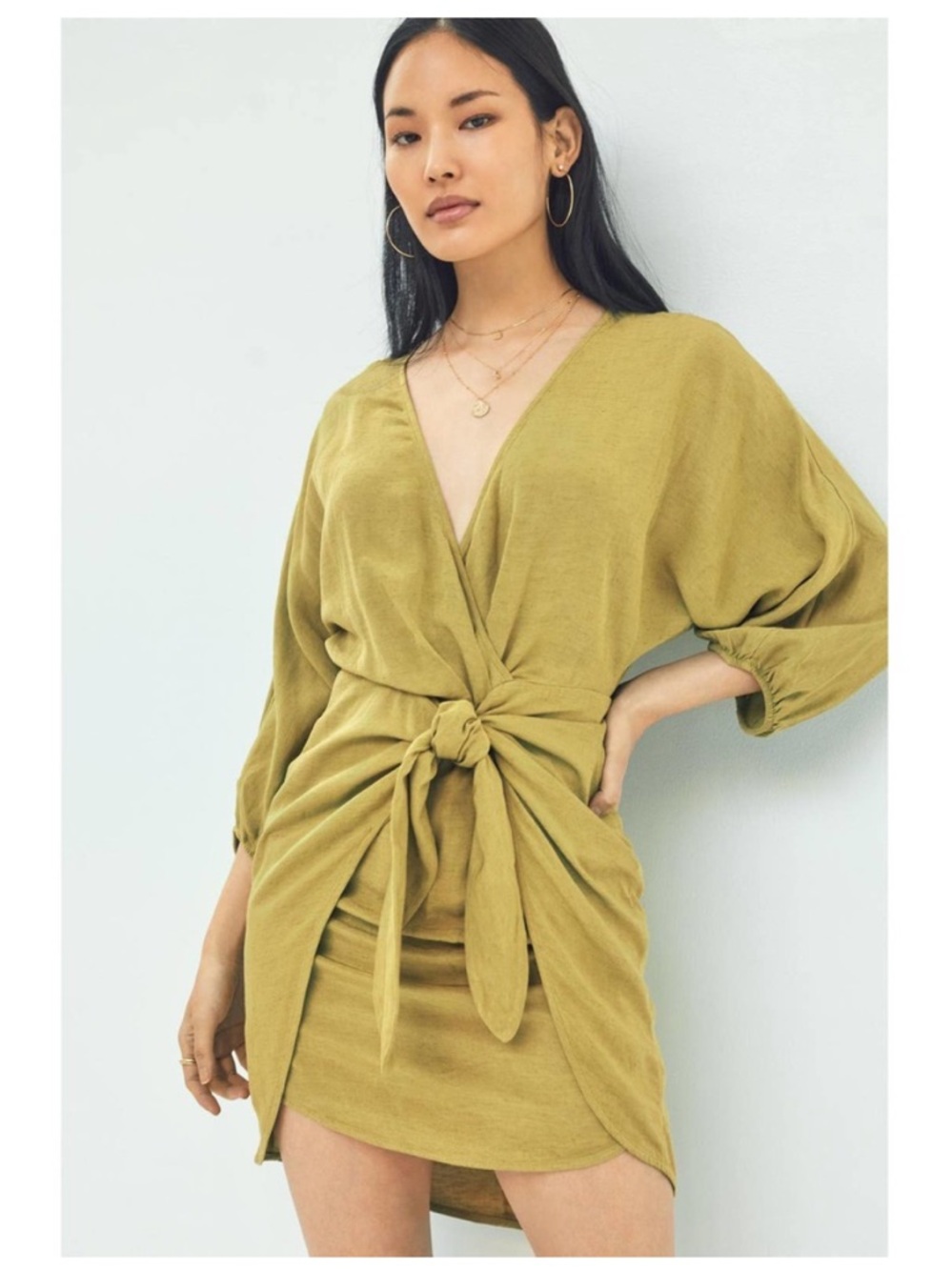 Anthropologie Puff Sleeve Wrap Mini Dress Kimono Open Back Linen Boho Sundress 6